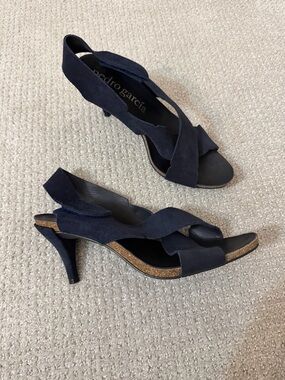 Pedro Garcia Libby Black Suede Crisscross Slingback Heels - Size 40